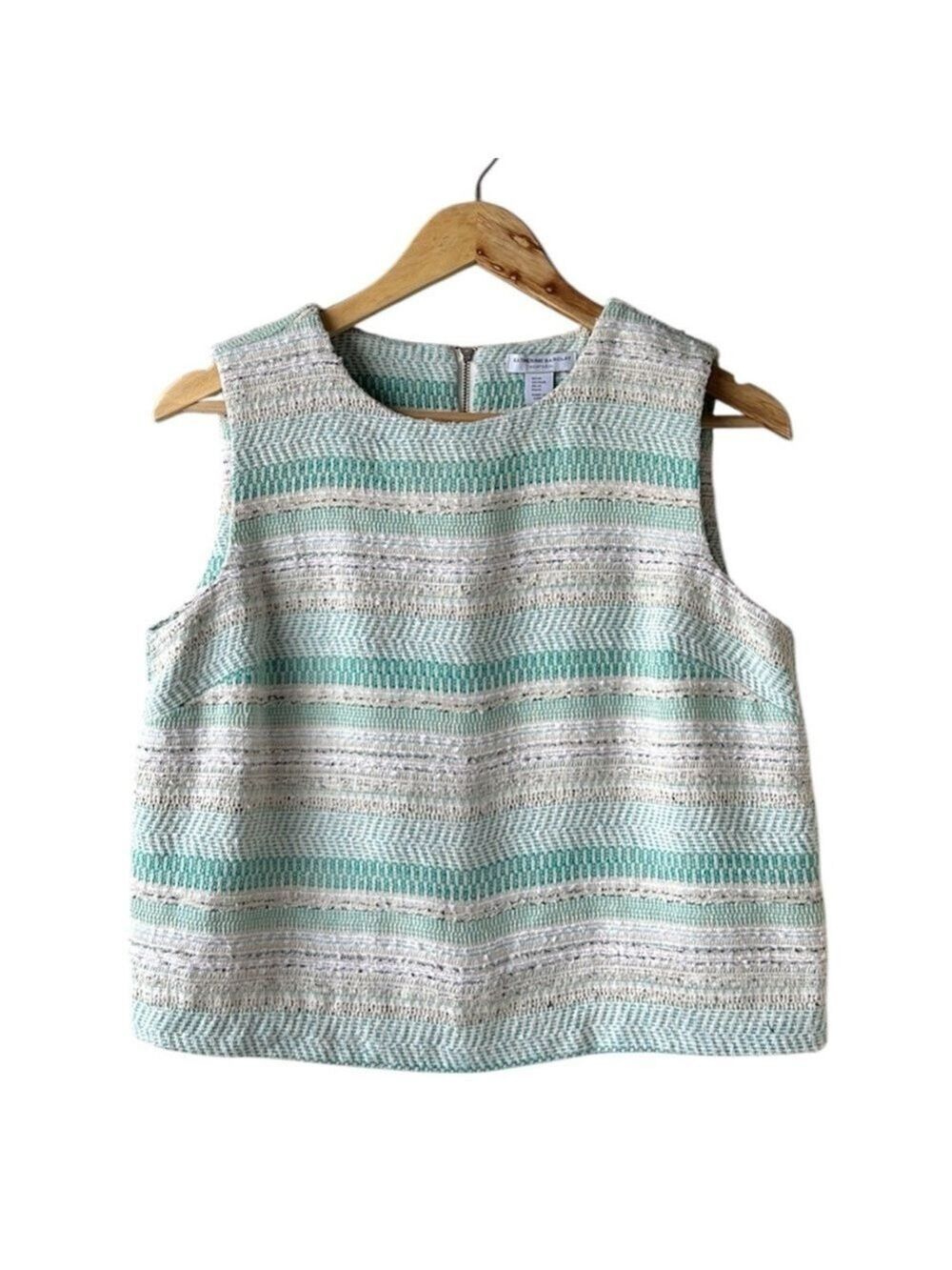 KATHERINE BARCLAY MONTREAL Multicoloured Striped Woven Tweed Top Size Medium
